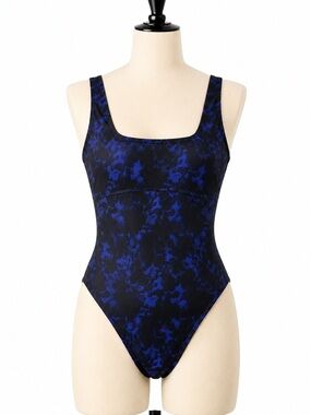 Fabletics Womens 2X Blue‎ Black Abstract Splash One Piece Swimsuit